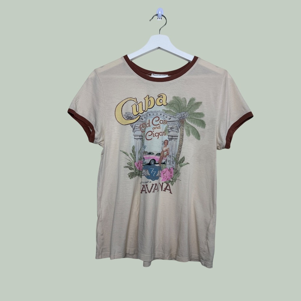 Spell & The Gypsy Collective Cuba Havana Ringer Graphic Tee Cream Size L Boho